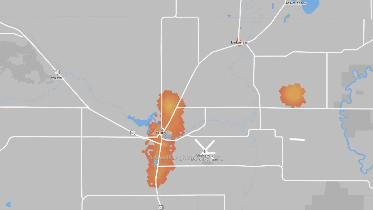 Bike Grade map of 54929, WI