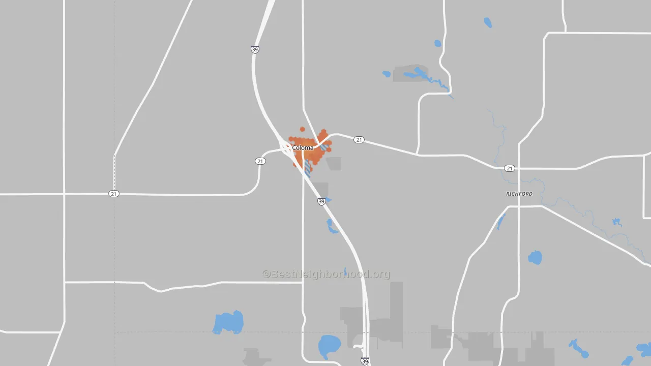 Bike Grade map of 54930, WI