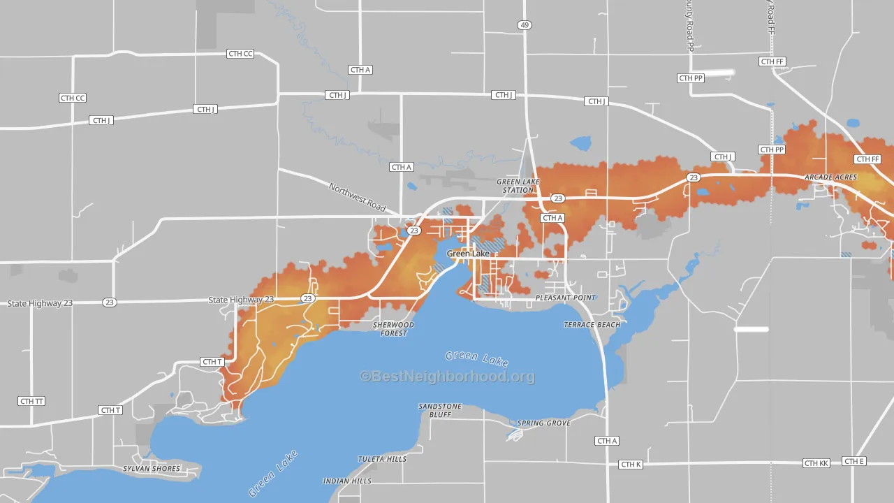 Bike Grade map of 54941, WI