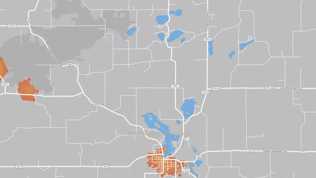 Bike Grade map of 54945, WI