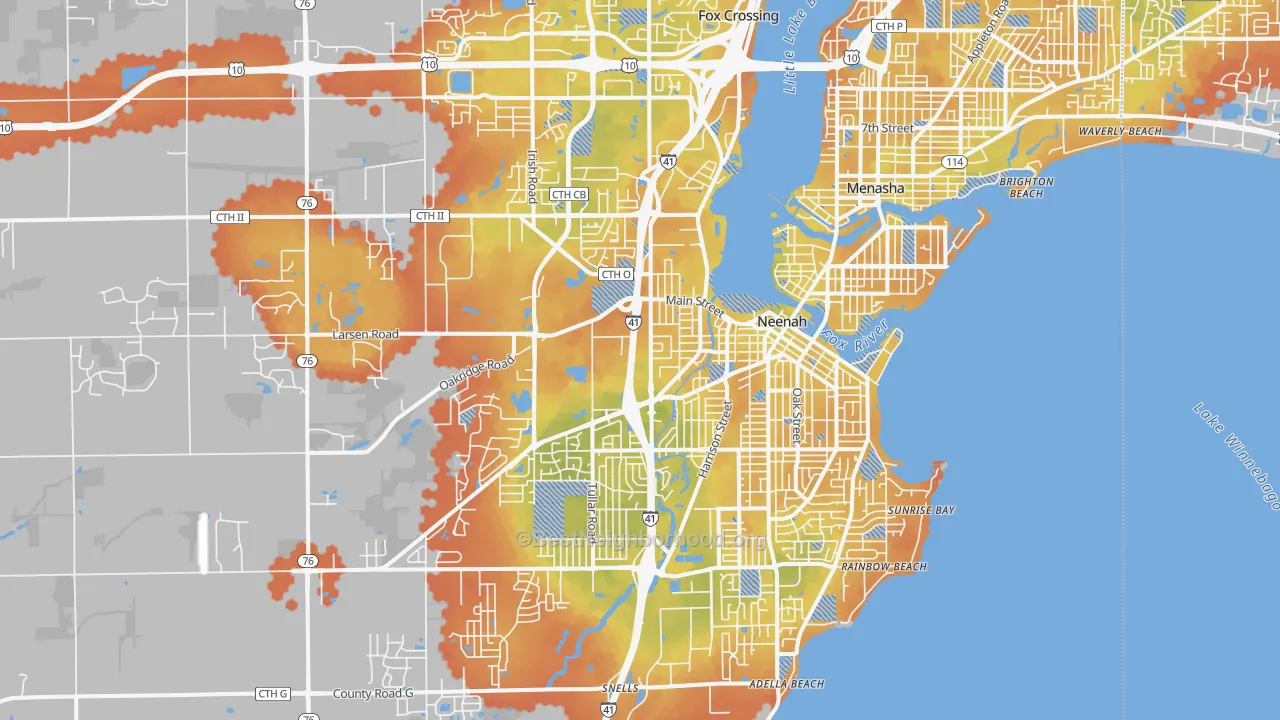 Bike Grade map of 54956, WI