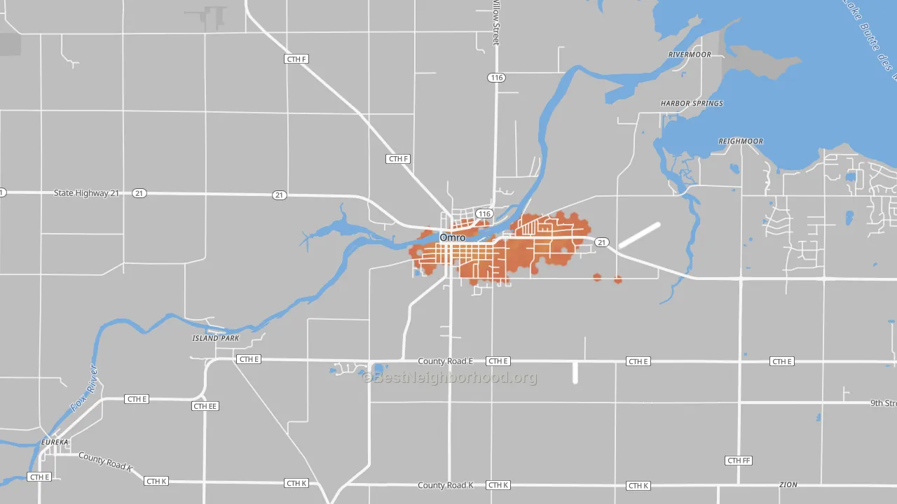 Bike Grade map of 54963, WI