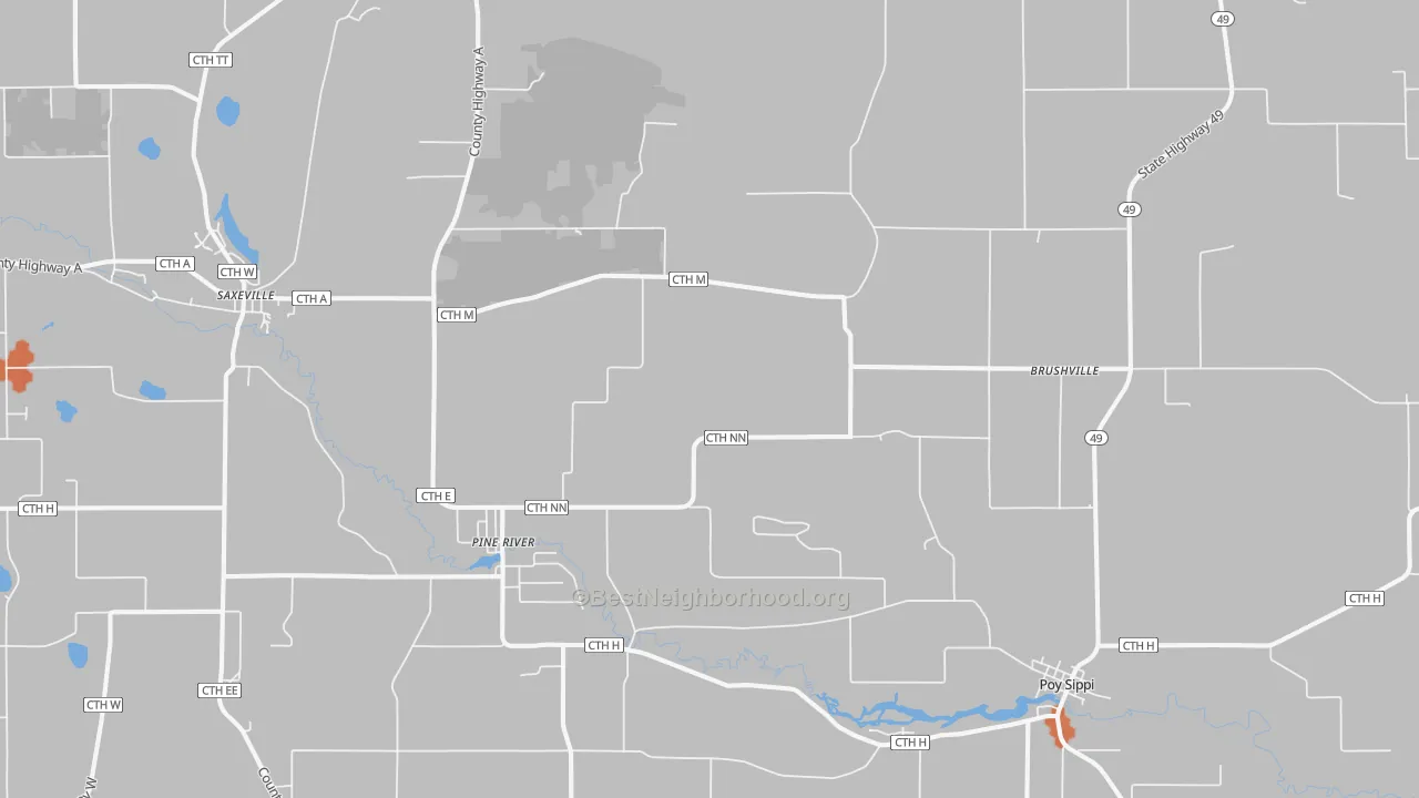Bike Grade map of 54965, WI