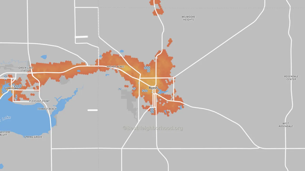 Bike Grade map of 54971, WI