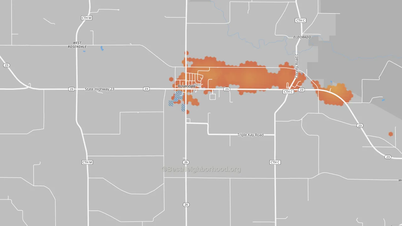 Bike Grade map of 54974, WI