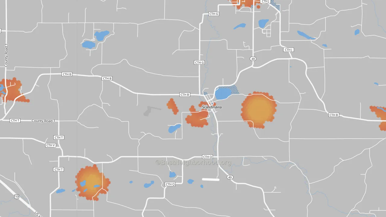 Bike Grade map of 54977, WI