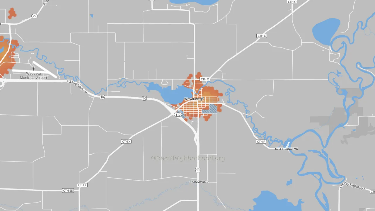 Bike Grade map of 54983, WI