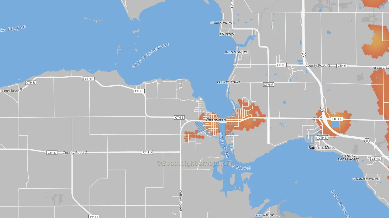 Bike Grade map of 54986, WI