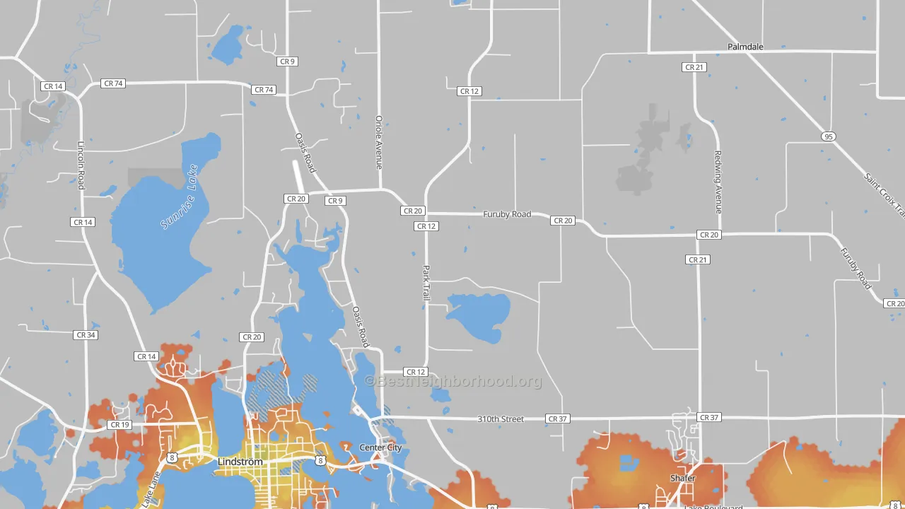 Bike Grade map of 55012, MN