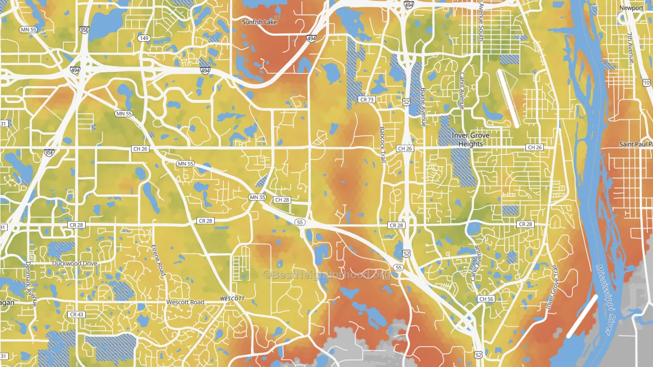 Bike Grade map of 55077, MN
