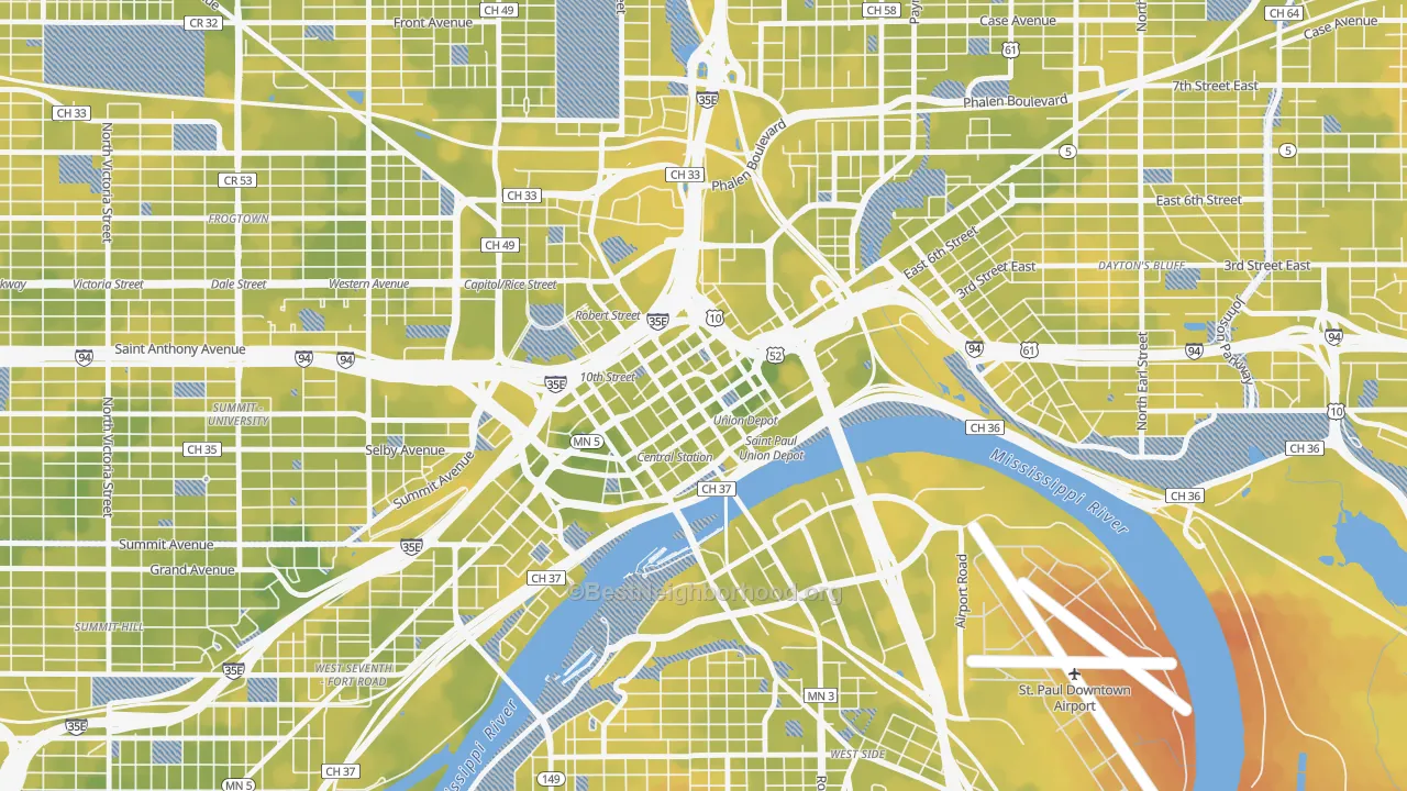 Bike Grade map of 55101, MN