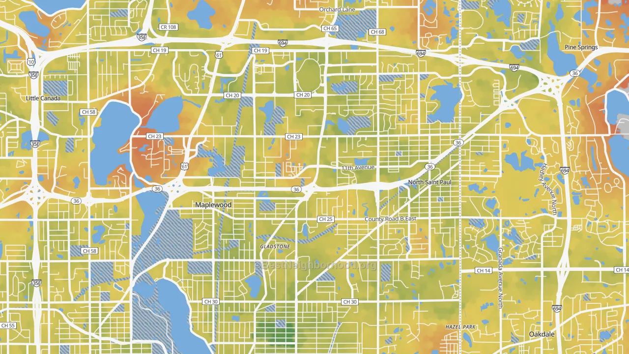 Bike Grade map of 55109, MN