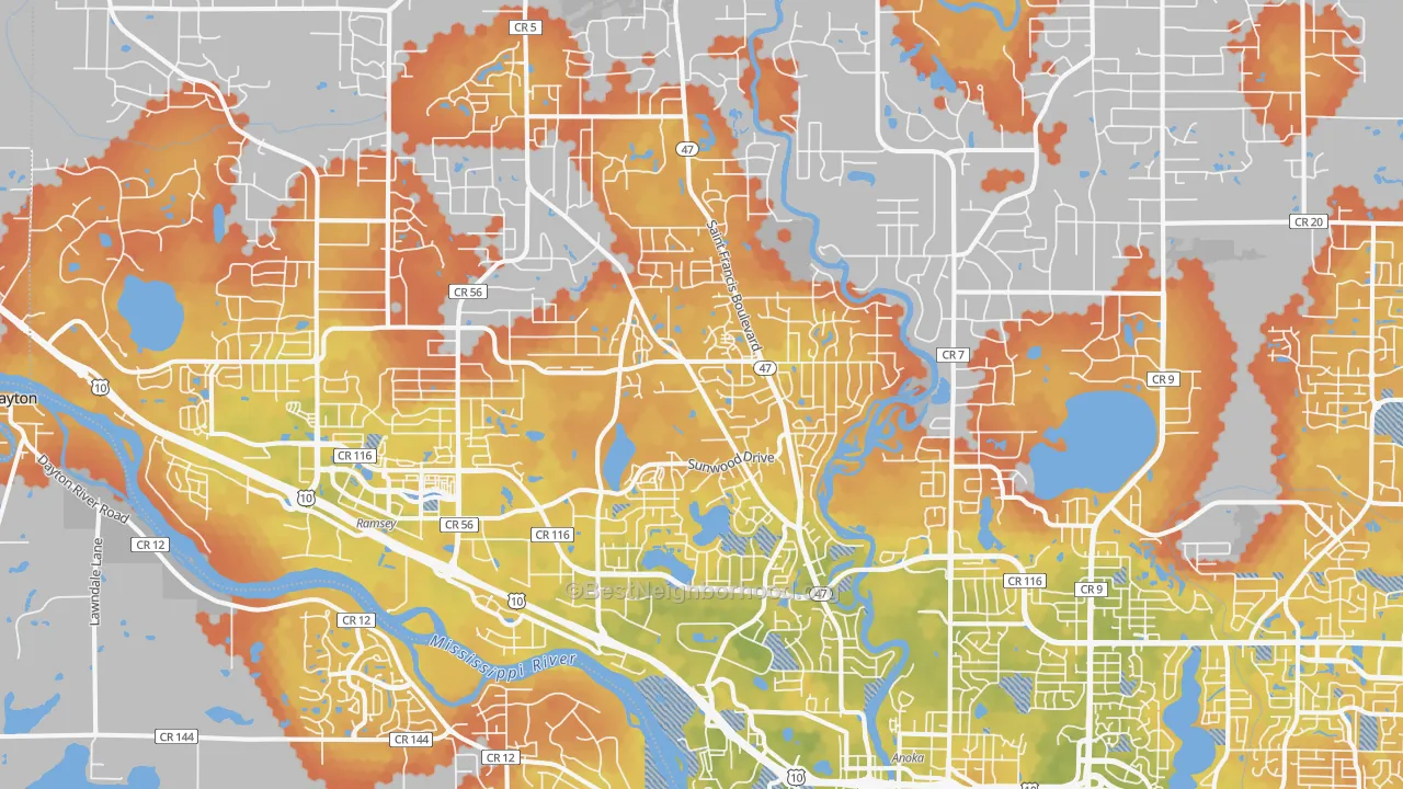 Bike Grade map of 55303, MN