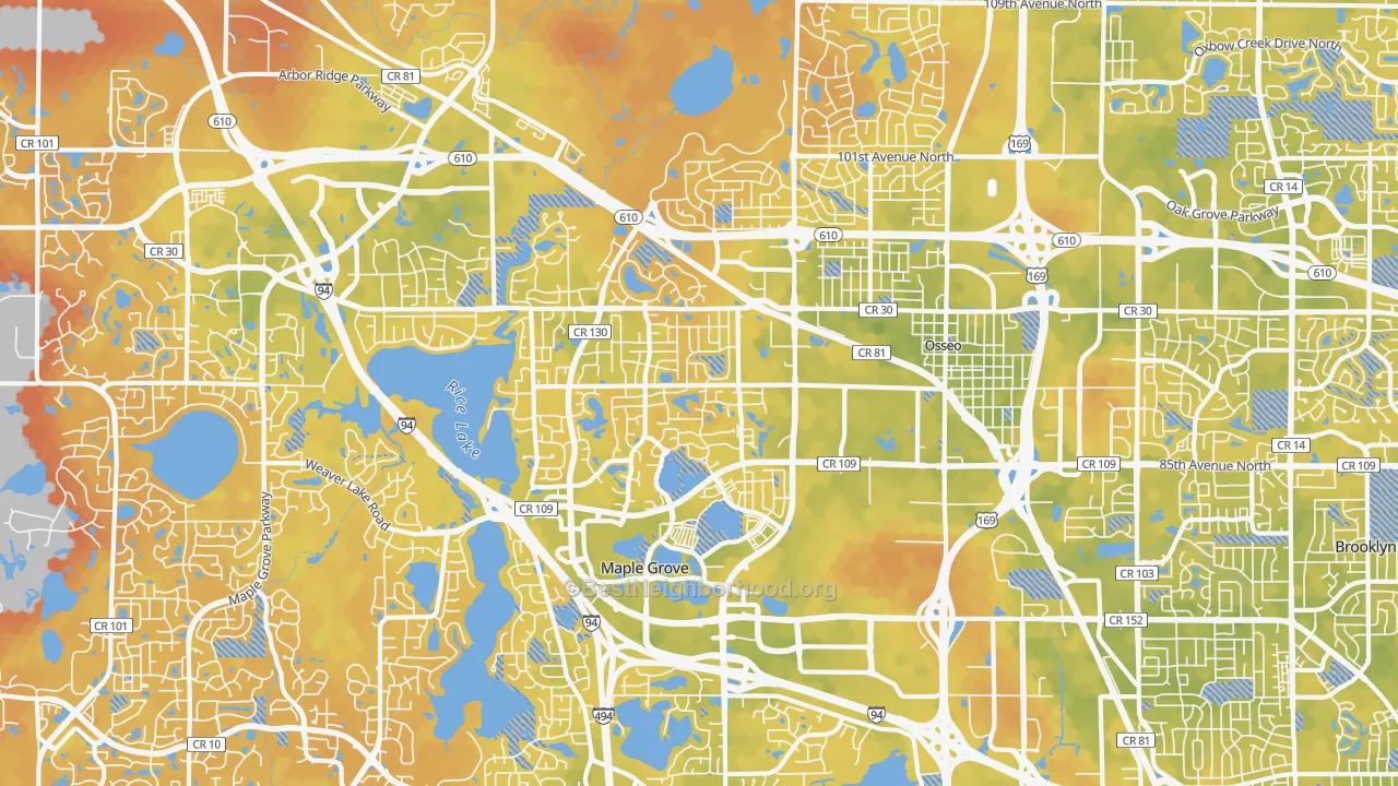 Bike Grade map of 55369, MN