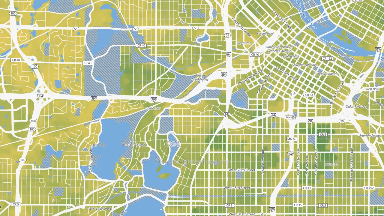 Bike Grade map of 55405, MN