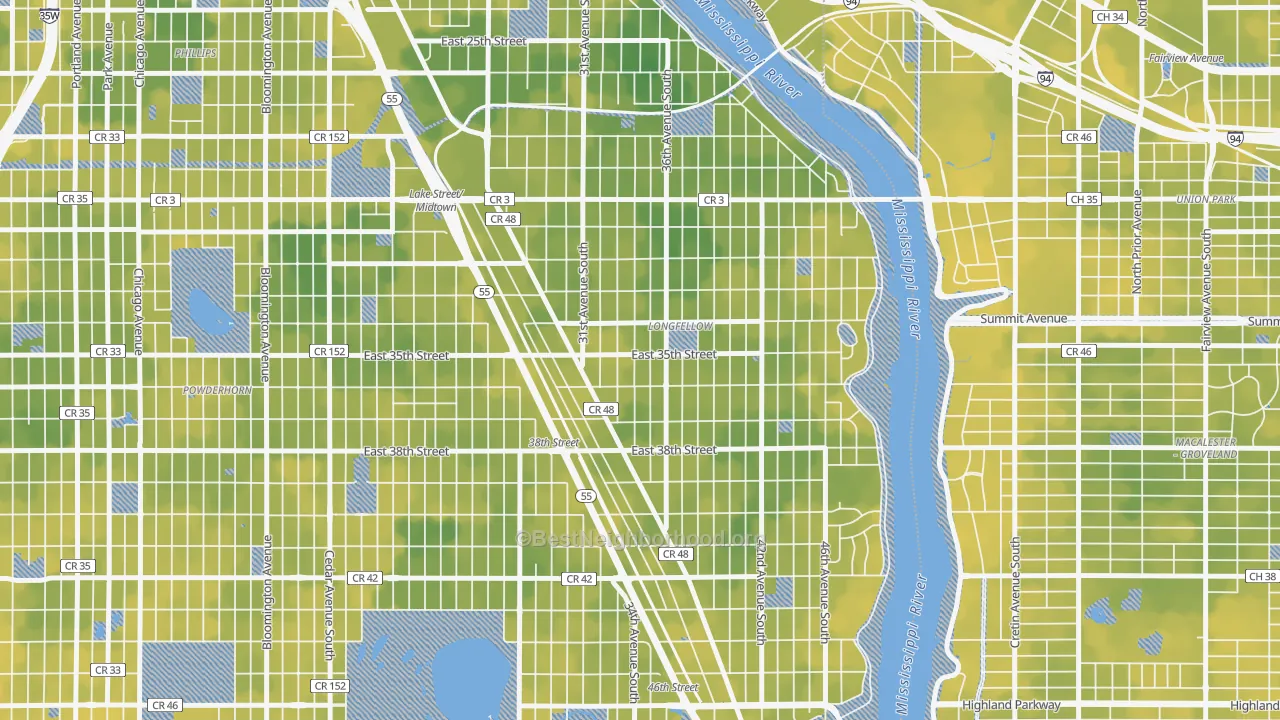 Bike Grade map of 55406, MN