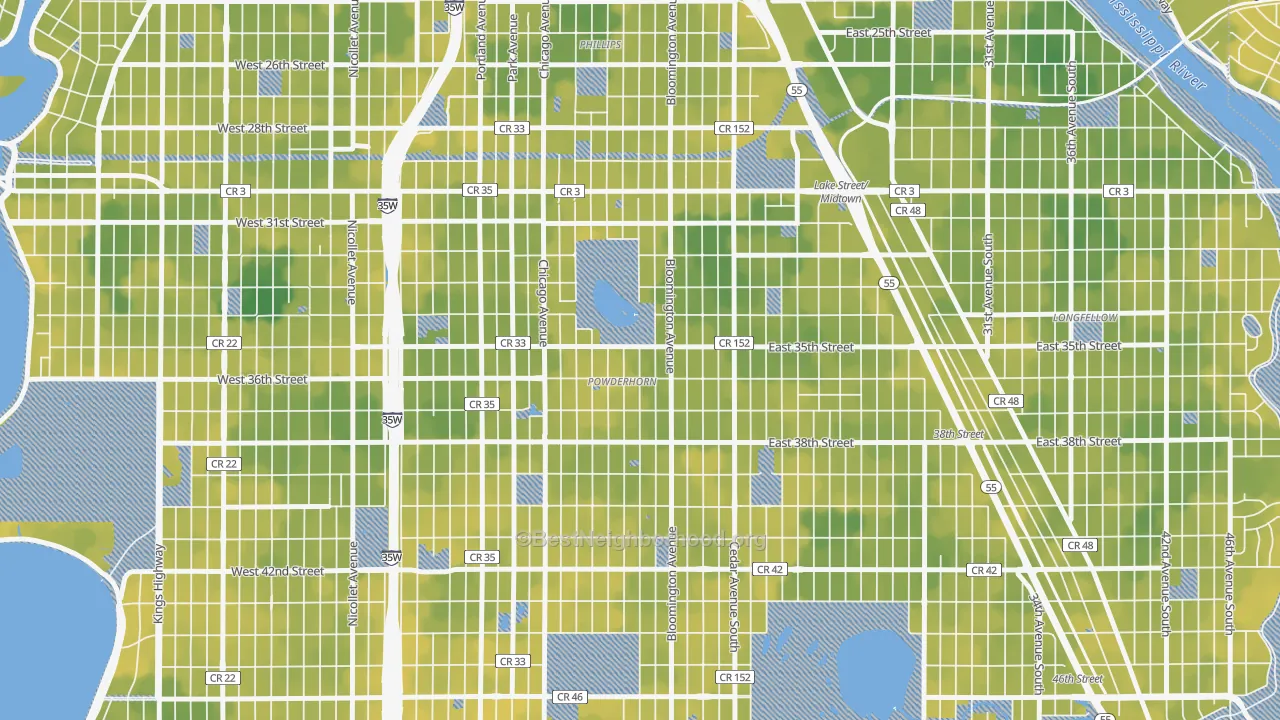 Bike Grade map of 55407, MN