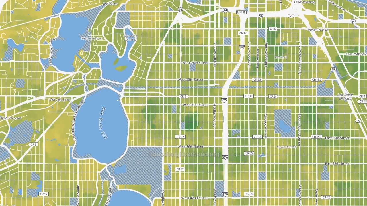 Bike Grade map of 55408, MN