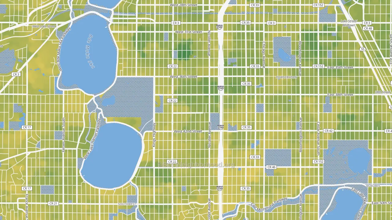 Bike Grade map of 55409, MN