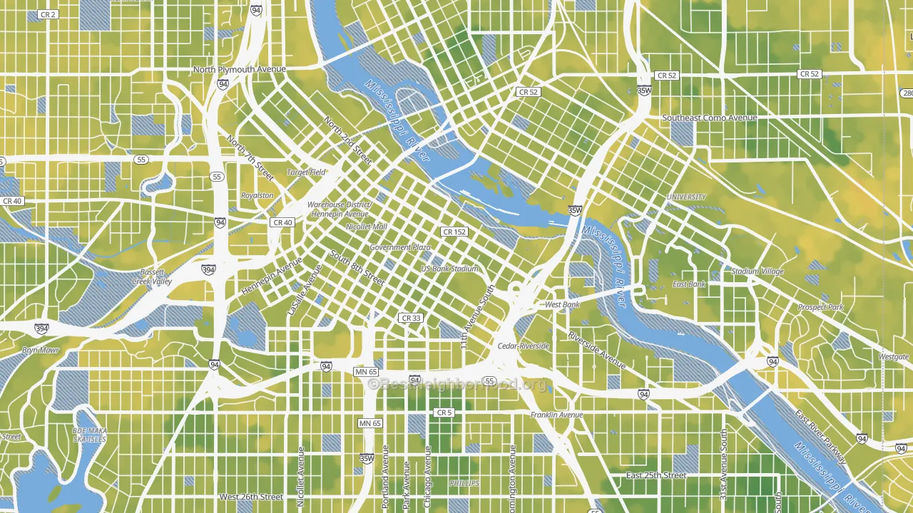 Bike Grade map of 55415, MN