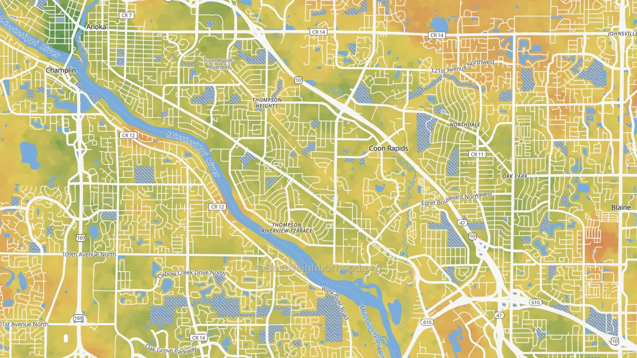 Bike Grade map of 55433, MN