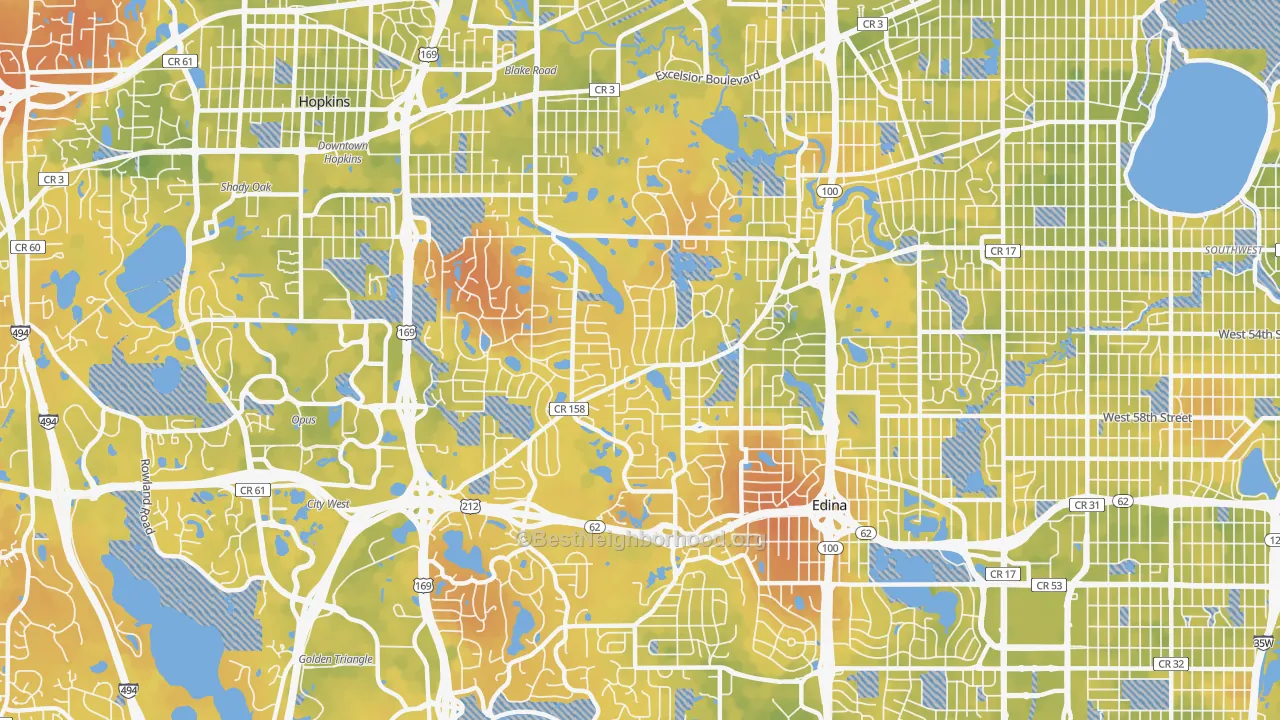 Bike Grade map of 55436, MN
