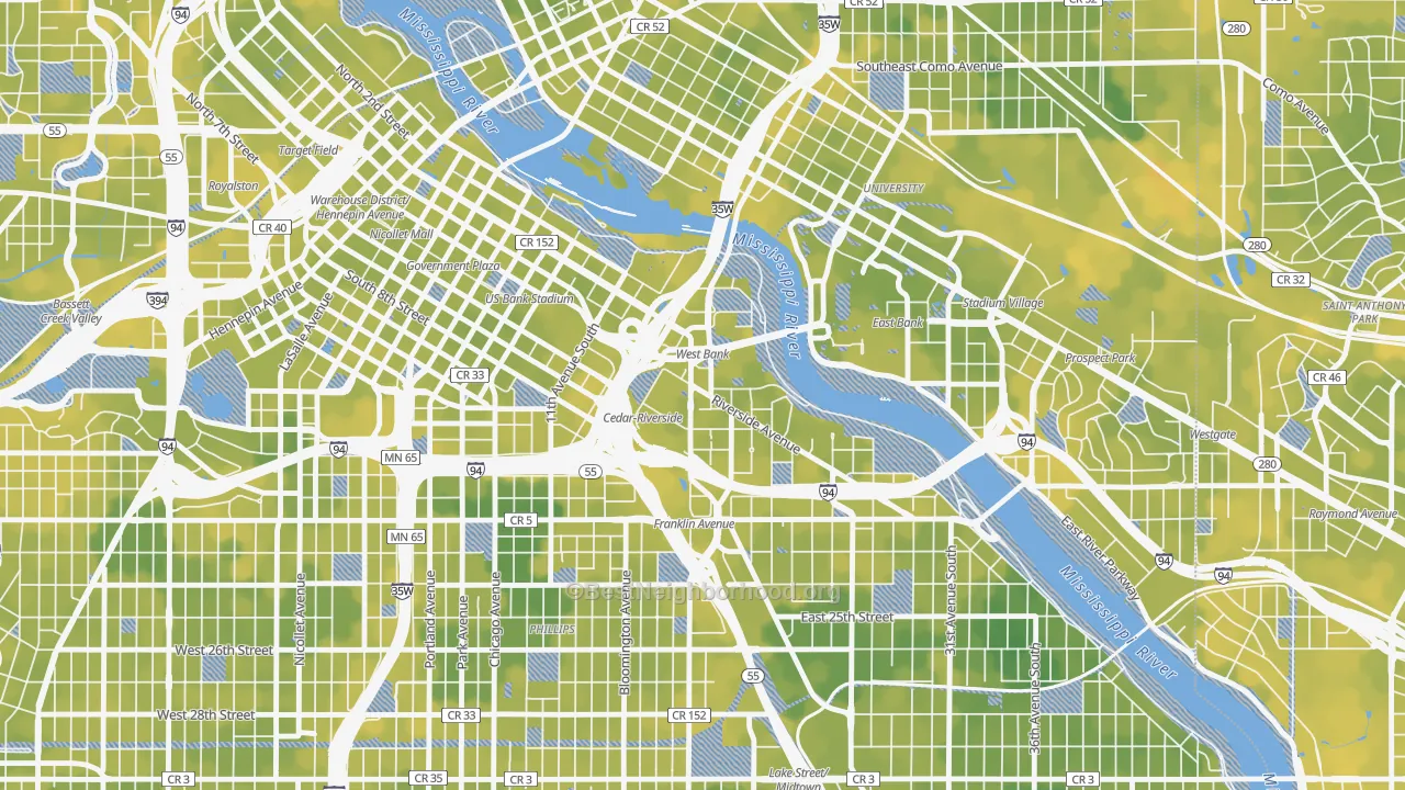Bike Grade map of 55454, MN