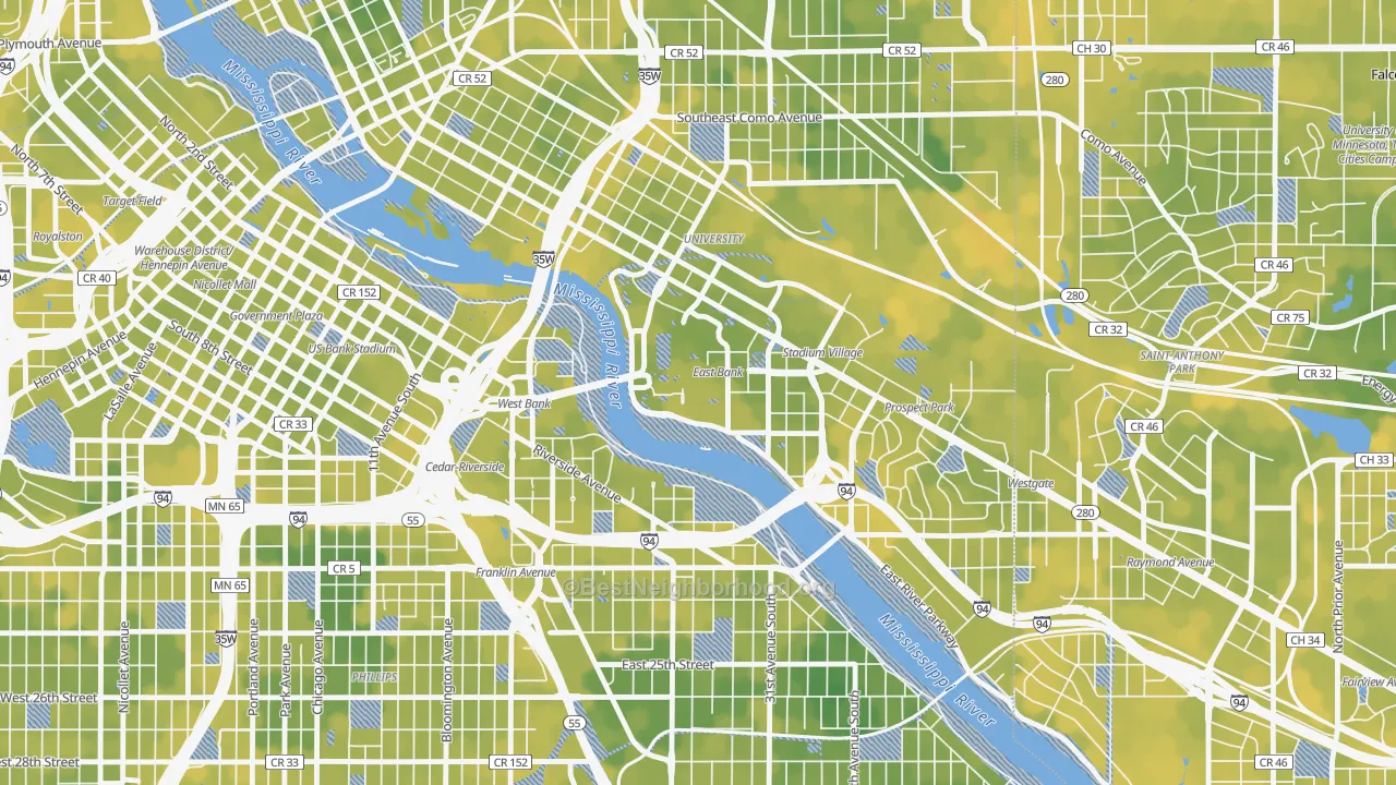 Bike Grade map of 55455, MN