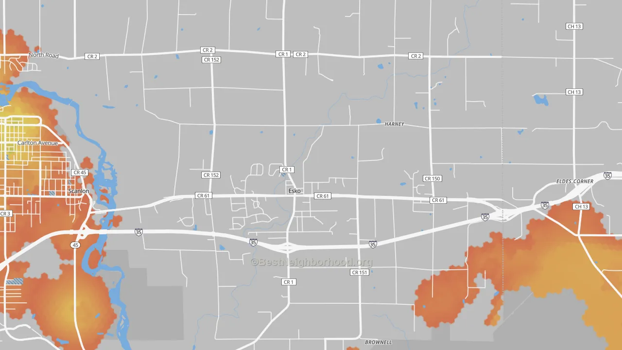 Bike Grade map of 55733, MN
