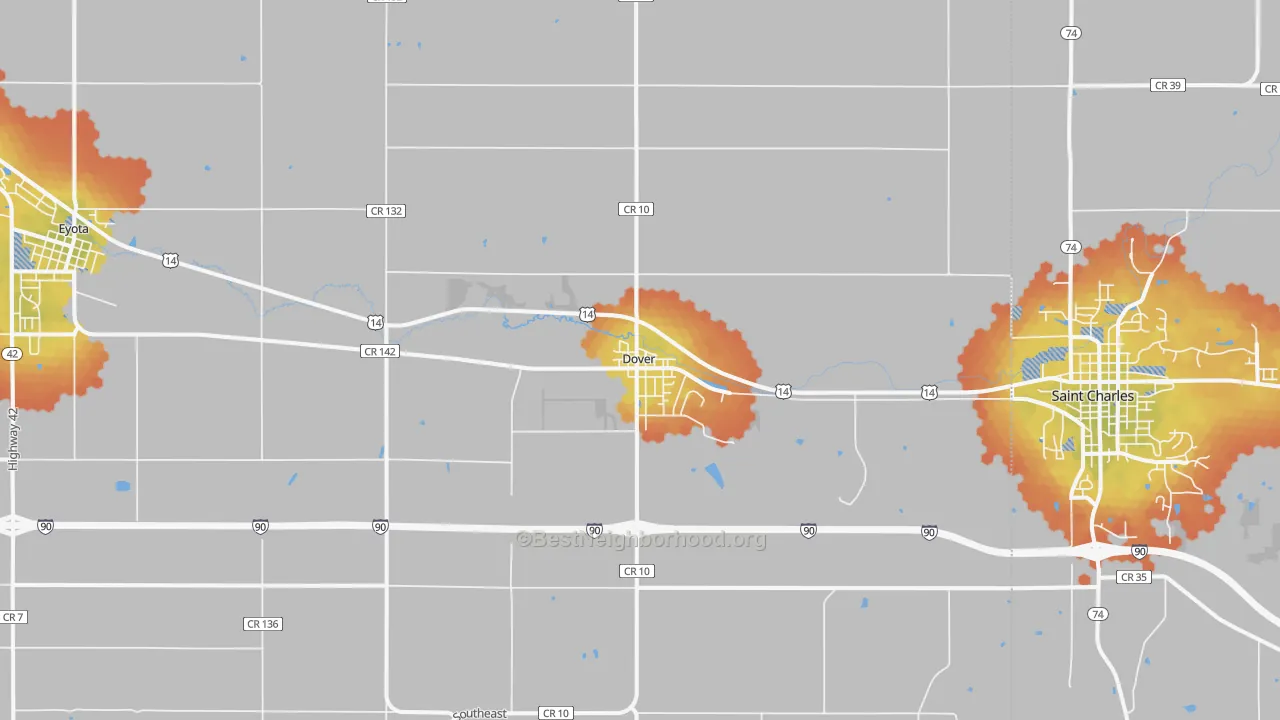 Bike Grade map of 55929, MN