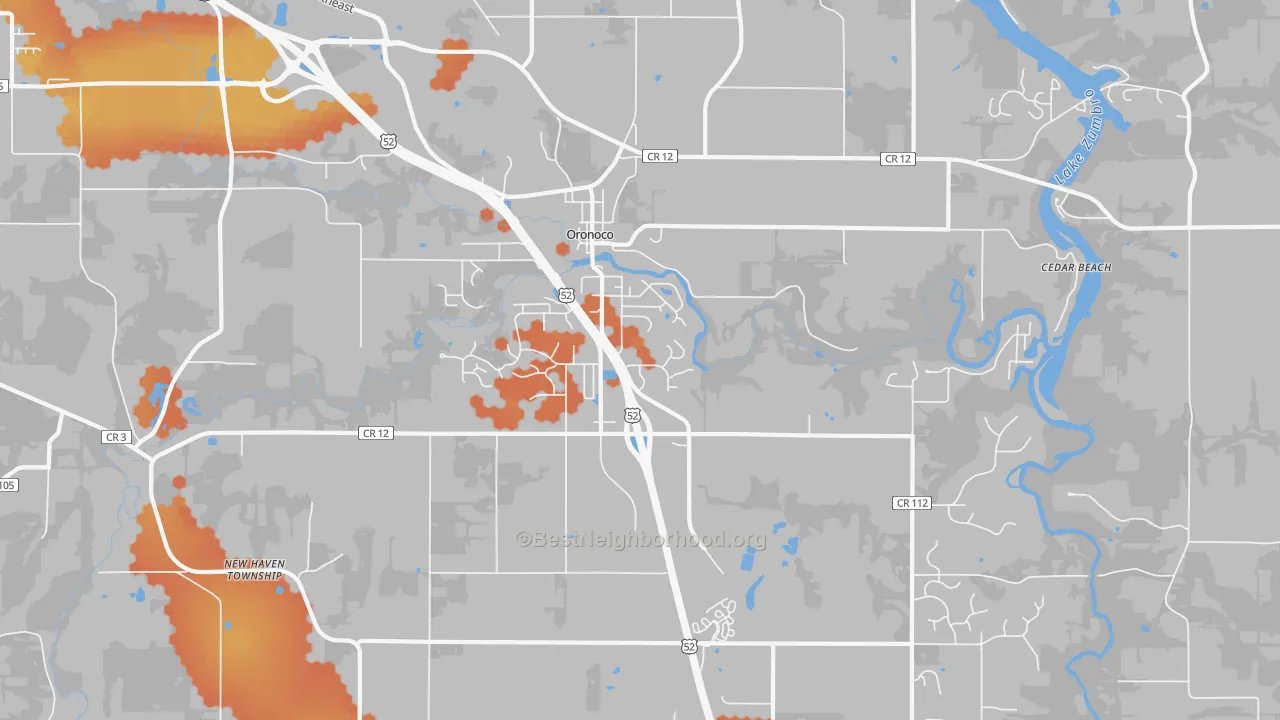 Bike Grade map of 55960, MN