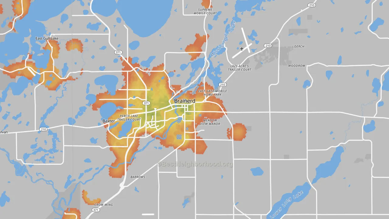 Bike Grade map of 56401, MN