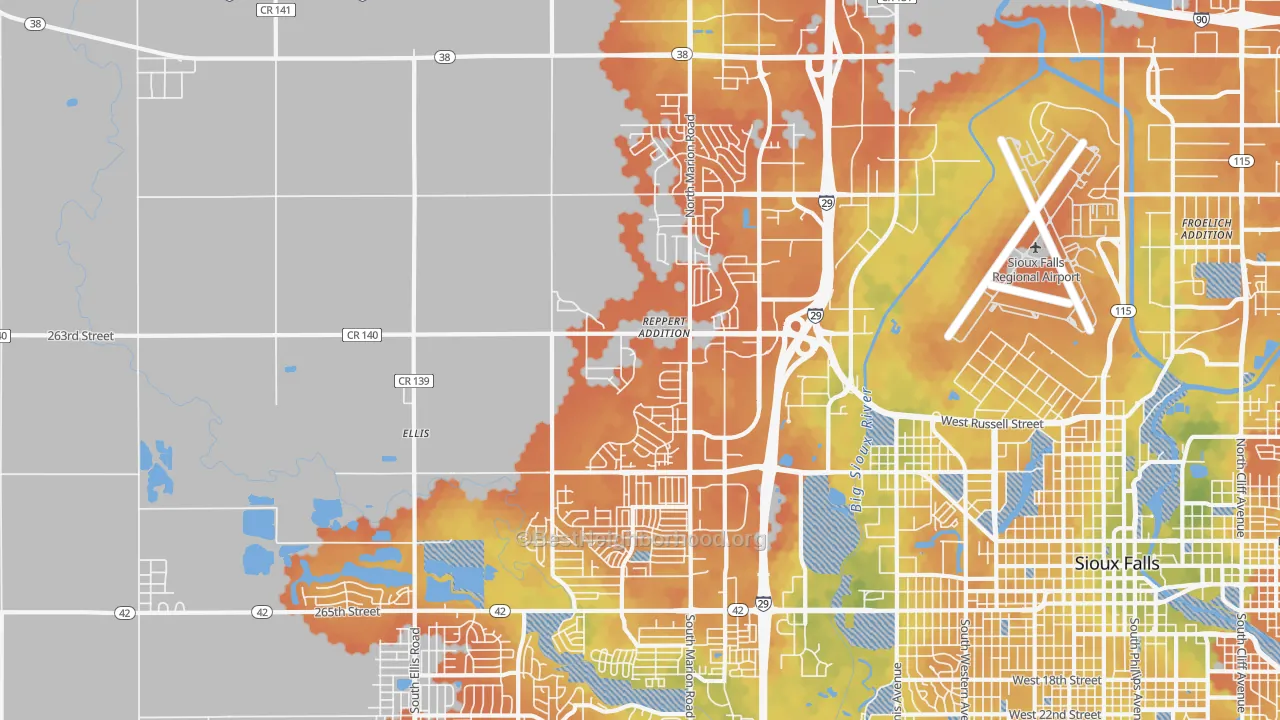 Bike Grade map of 57107, SD