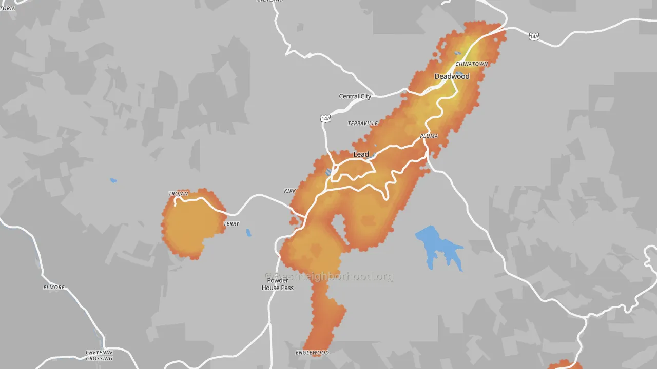 Bike Grade map of 57754, SD