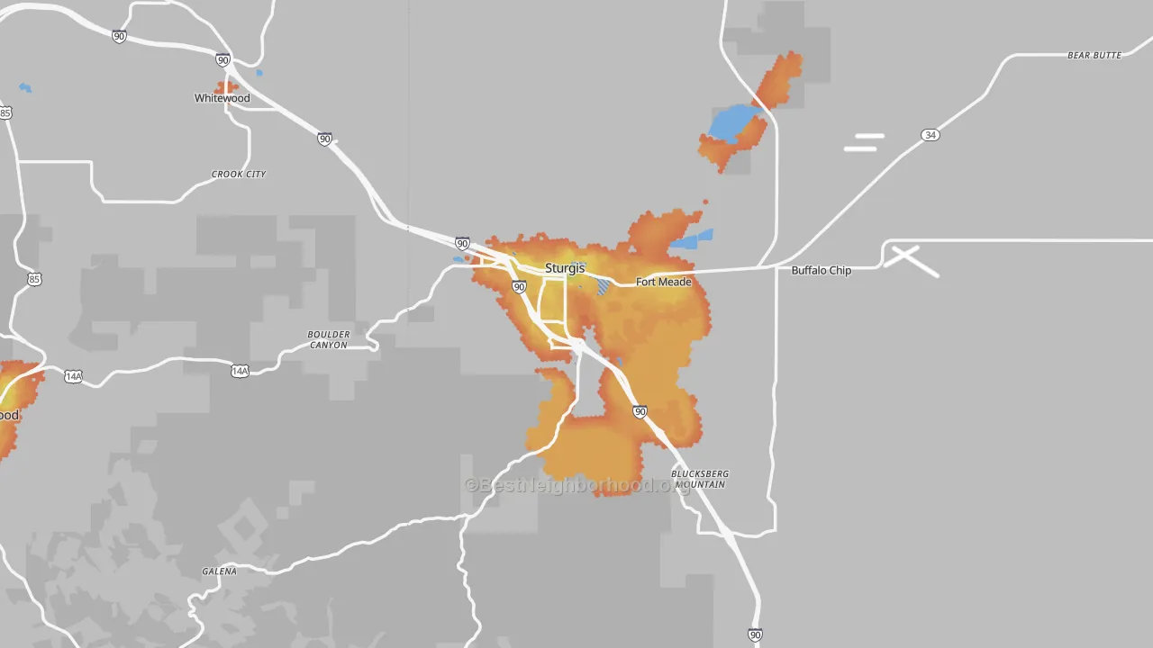 Bike Grade map of 57785, SD