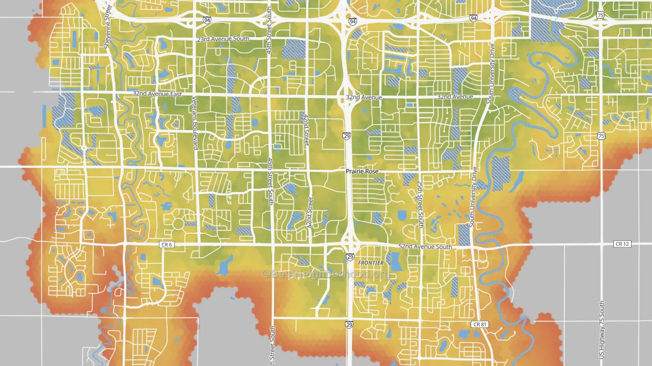 Bike Grade map of 58104, ND