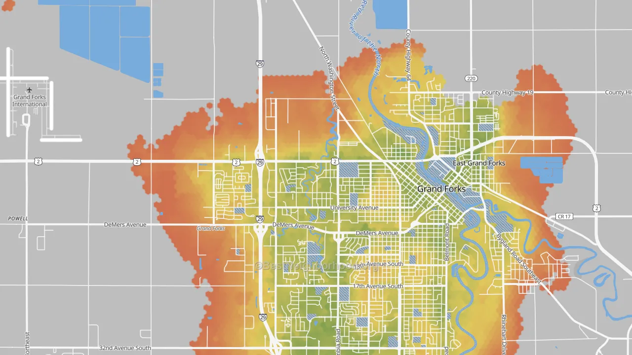 Bike Grade map of 58203, ND