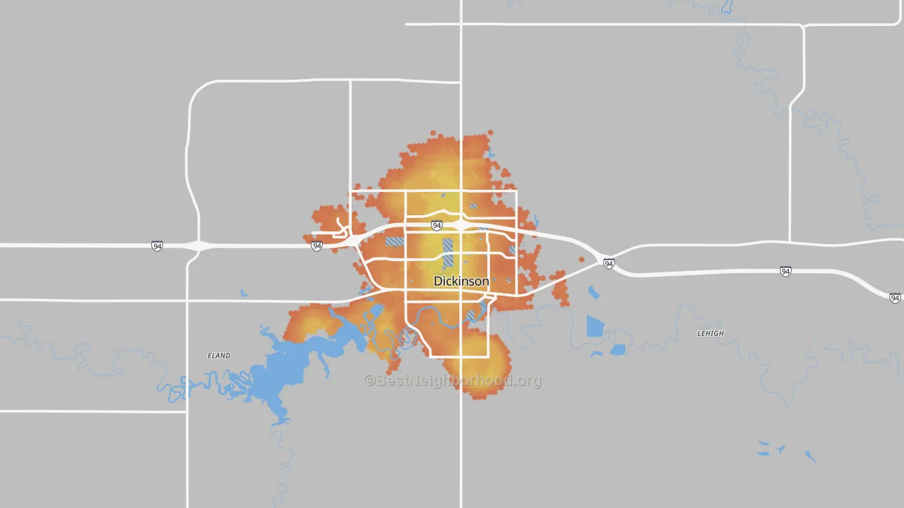 Bike Grade map of 58601, ND