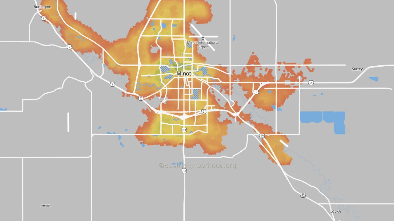 Bike Grade map of 58701, ND