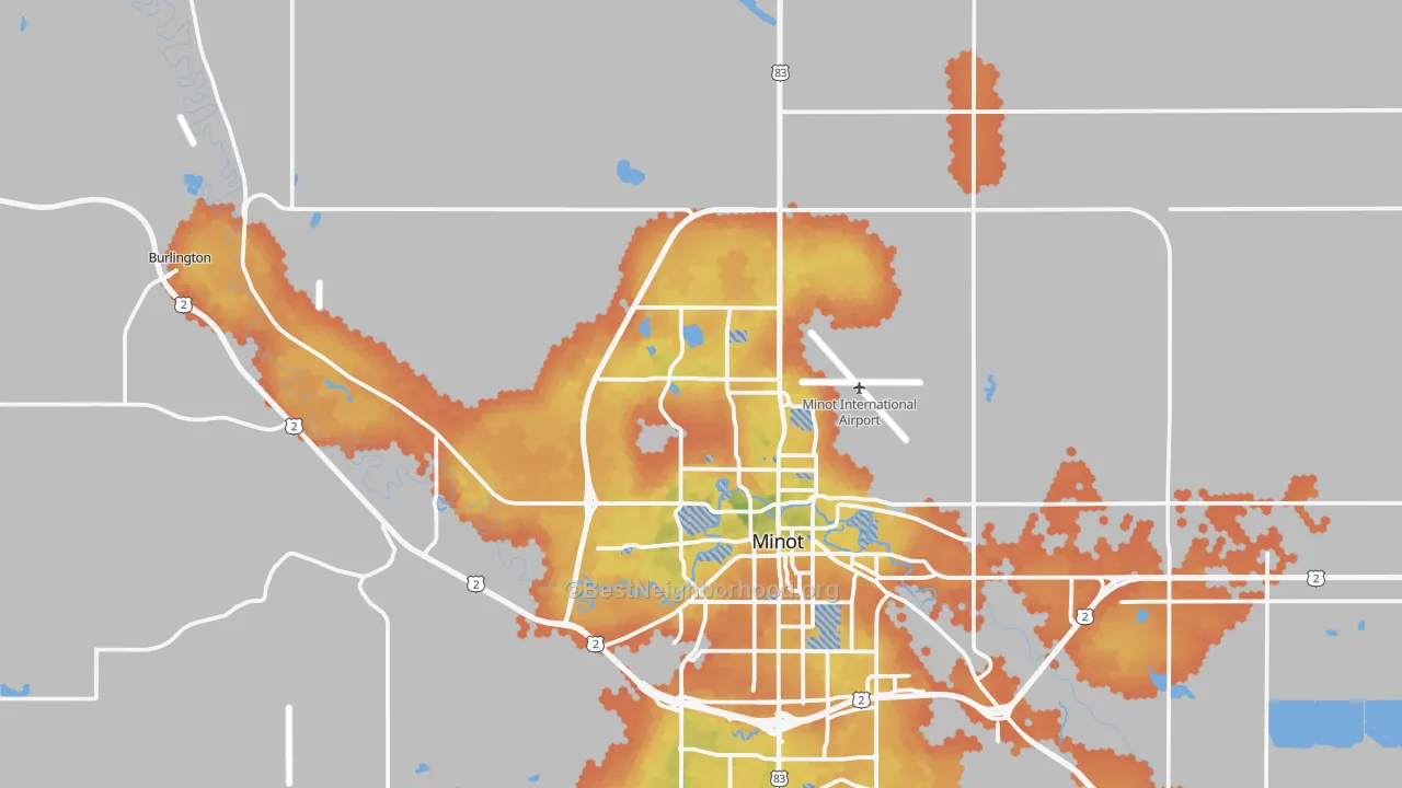 Bike Grade map of 58703, ND