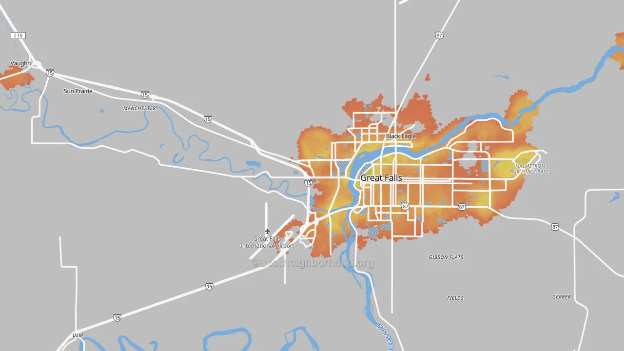 Bike Grade map of 59404, MT