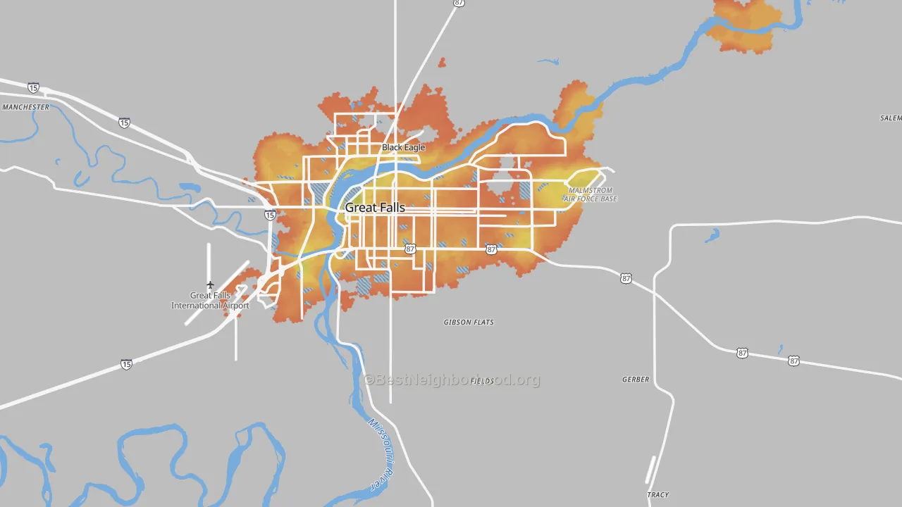 Bike Grade map of 59405, MT