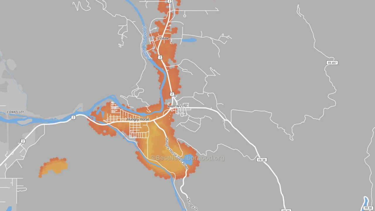 Bike Grade map of 59926, MT