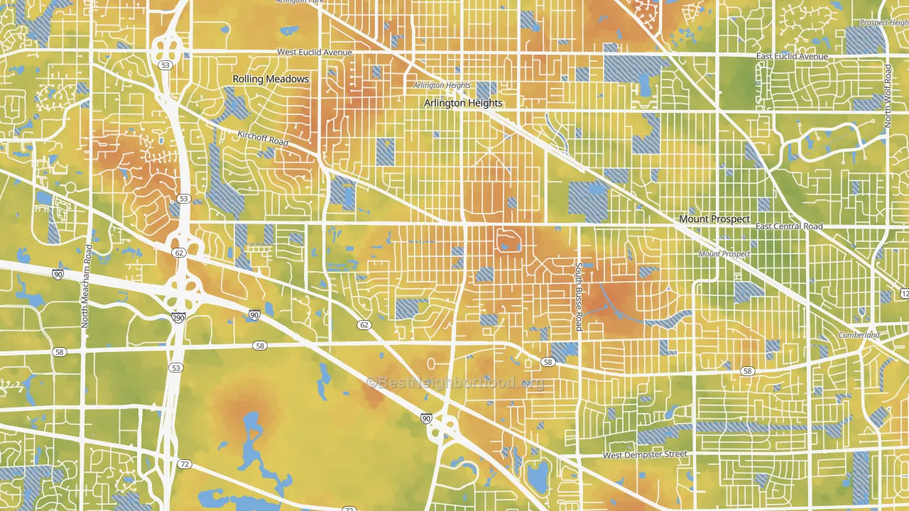 Bike Grade map of 60005, IL