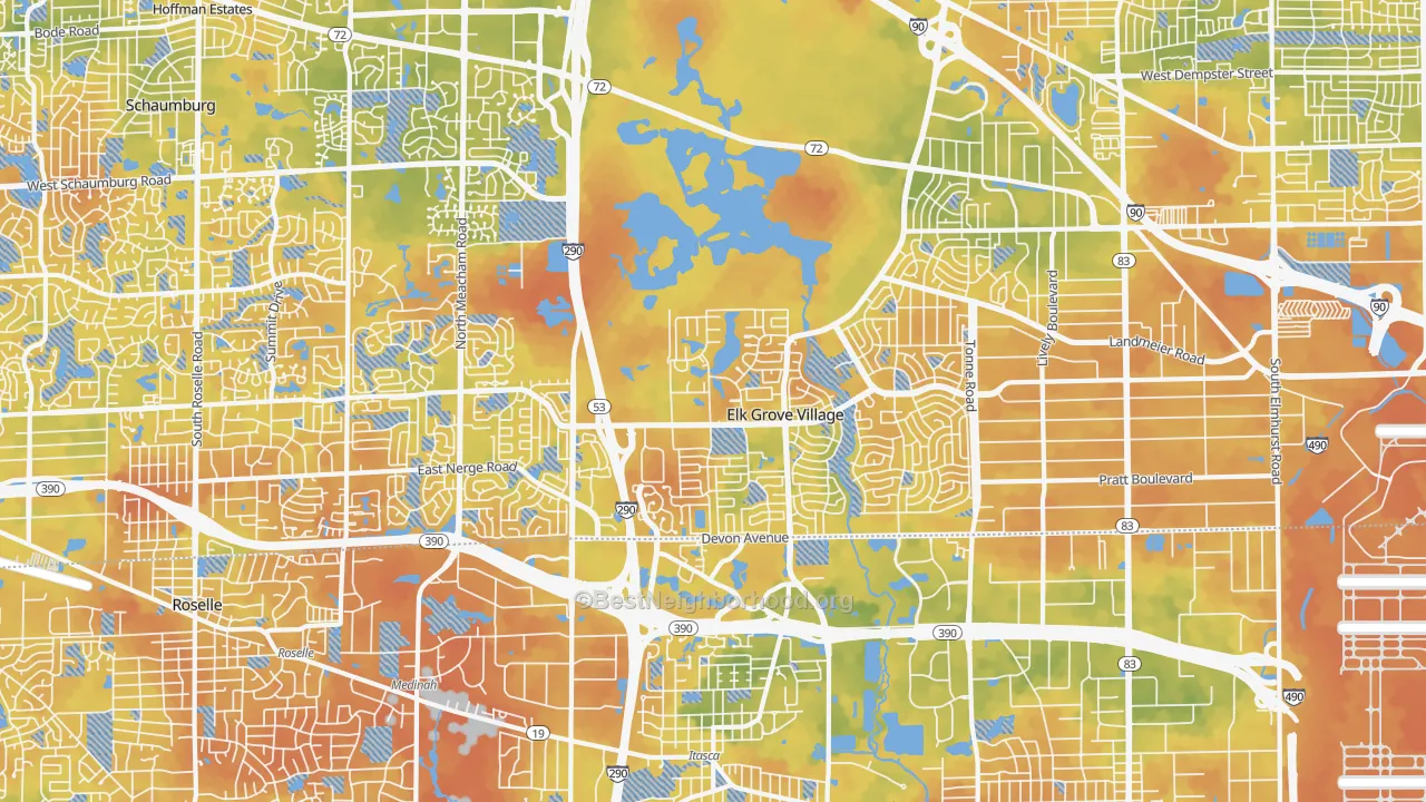 Bike Grade map of 60007, IL