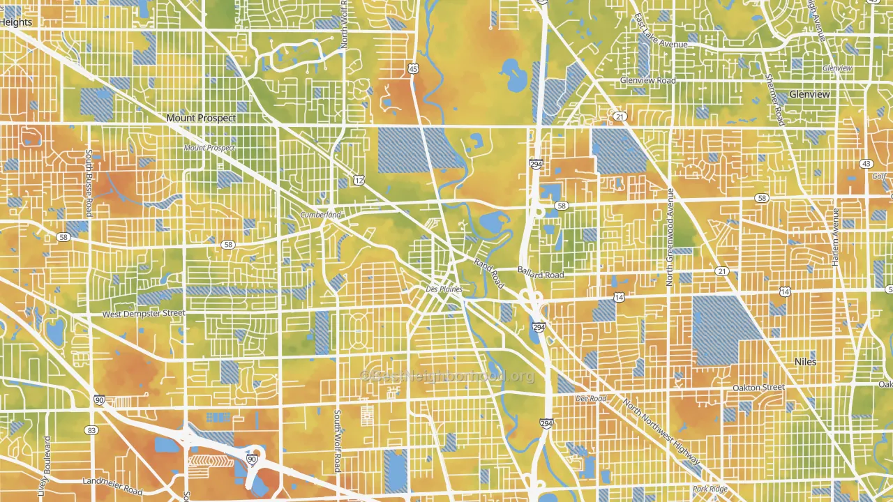 Bike Grade map of 60016, IL