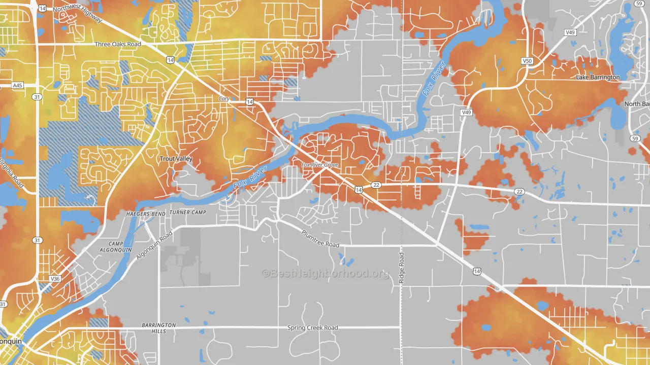 Bike Grade map of 60021, IL
