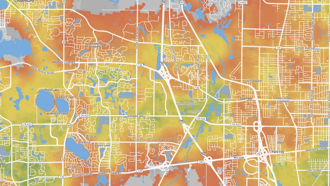 Bike Grade map of 60031, IL