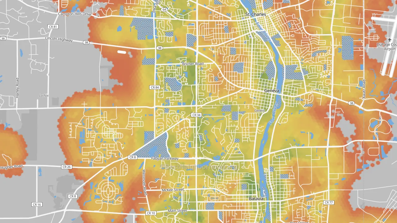 Bike Grade map of 60134, IL