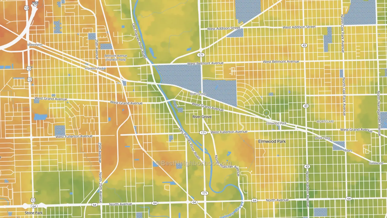 Bike Grade map of 60171, IL